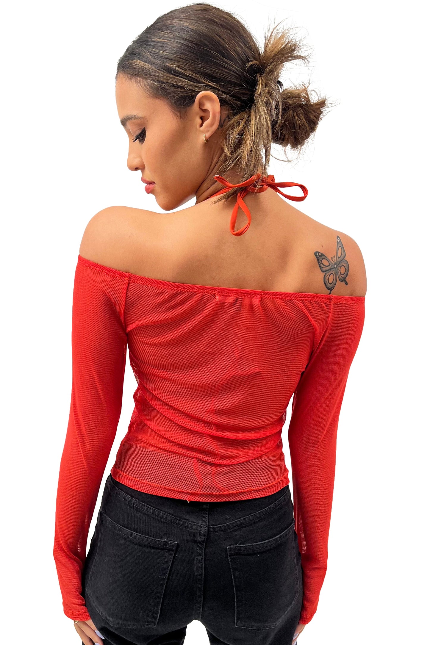 The Lydia Mesh Top in Red