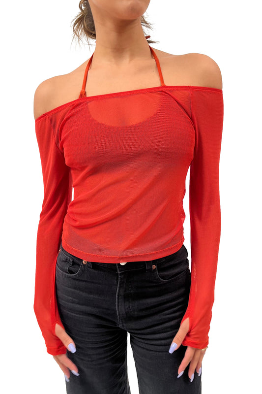 The Lydia Mesh Top in Red
