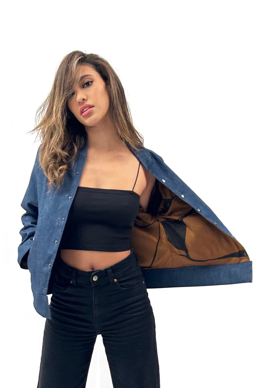 The Varsity Denim Bomber Jacket