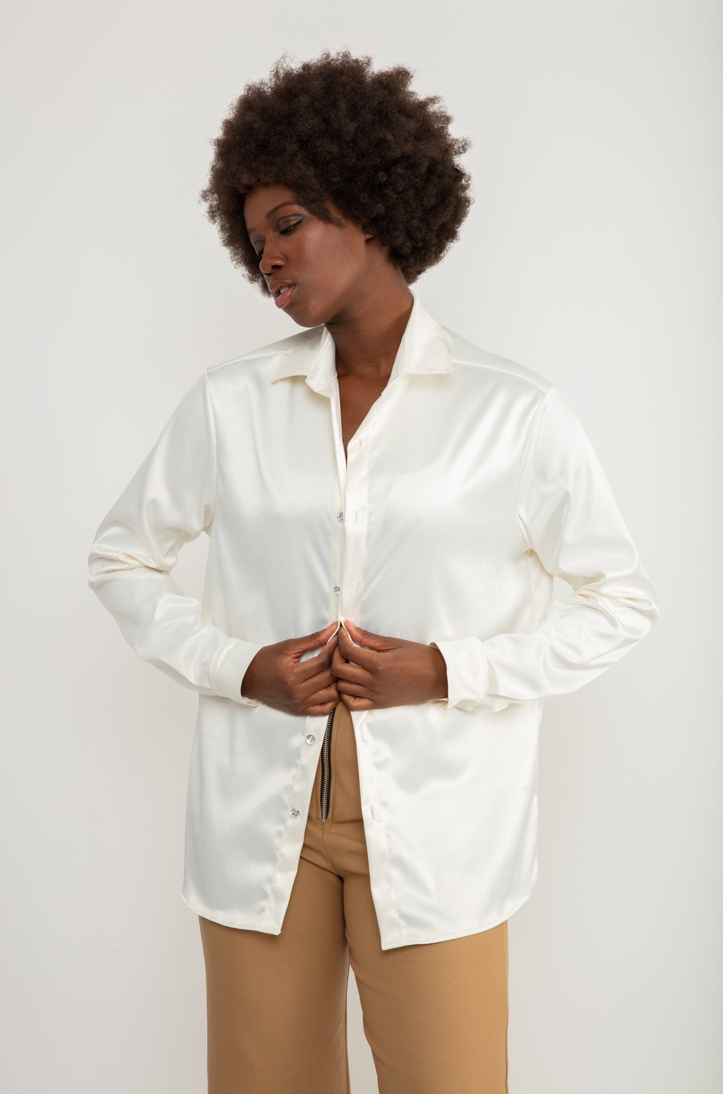 The Glamour Button-Up Shirt In White