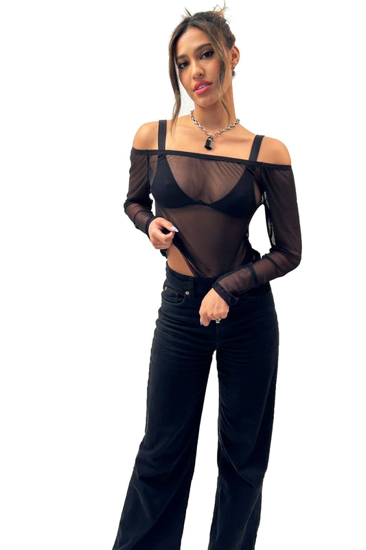The Lydia Mesh Top in Black