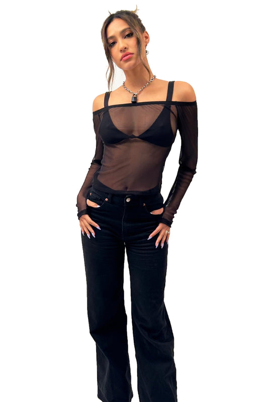 The Lydia Mesh Top in Black