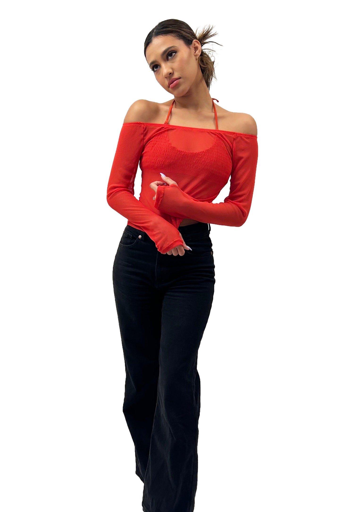 The Lydia Mesh Top in Red