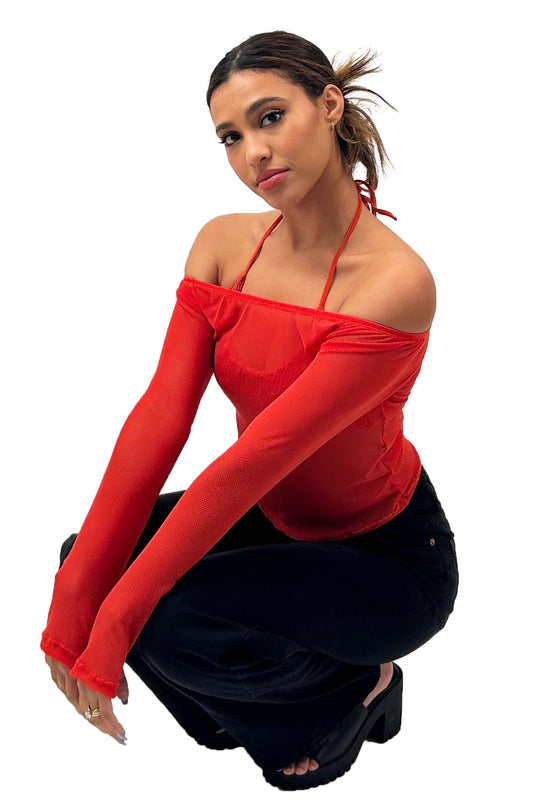 The Lydia Mesh Top in Red