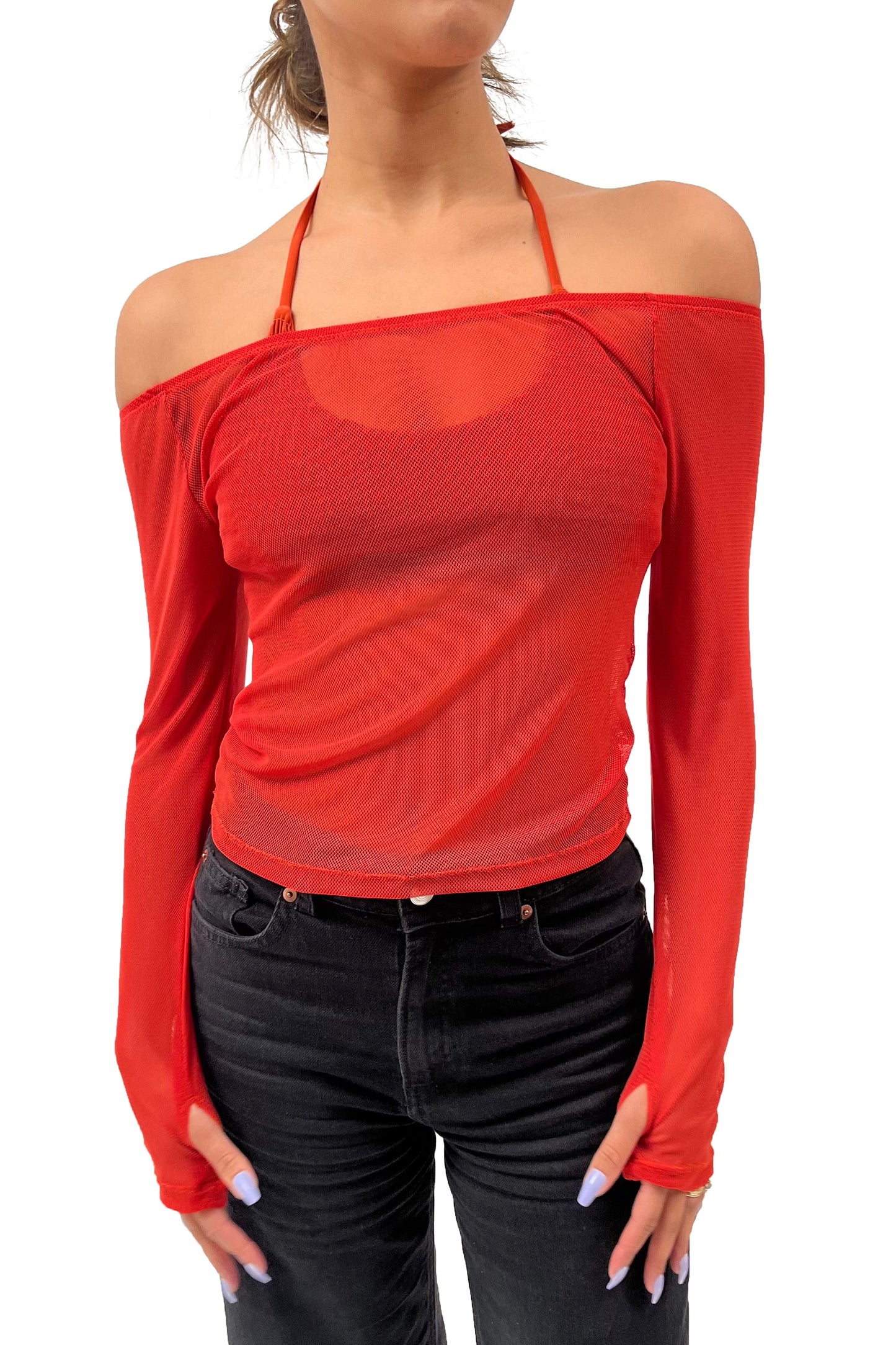 The Lydia Mesh Top in Red
