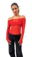 The Lydia Mesh Top in Red